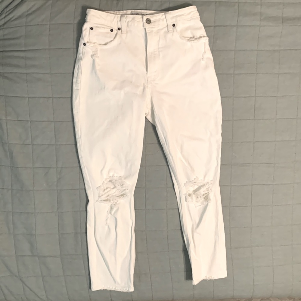 Abercrombie Mom High Rise Curve Love White Distressed Jeans